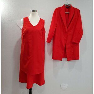 Romans 2 Piece Set Dress & Jacket  Womens 14W Red Sleeveless Dress Long Jacket
